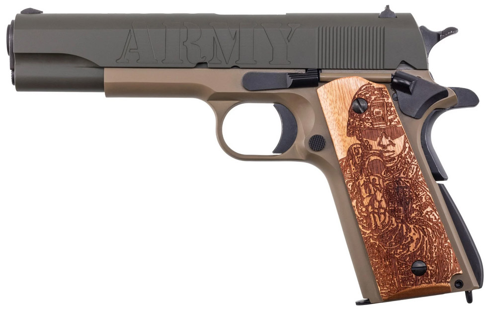 Custom Army-themed handgun with engraved grip