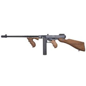 Vintage submachine gun with wooden stock