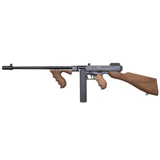 Vintage submachine gun with wooden stock