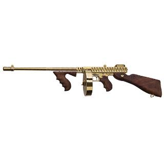 Gold-colored vintage firearm with wooden grip