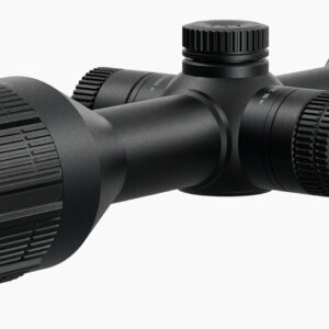 Black digital rifle scope with adjustable turrets