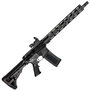 Black AR-15 style rifle on white background