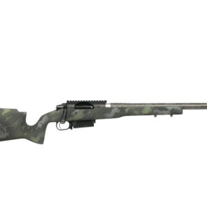 Camouflage bolt-action rifle on white background