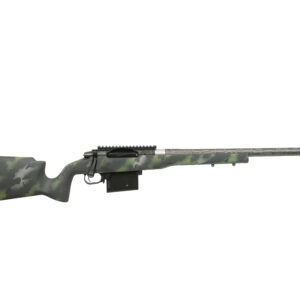 Camouflage bolt-action rifle with long barrel