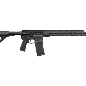 Black AR-15 style rifle on white background