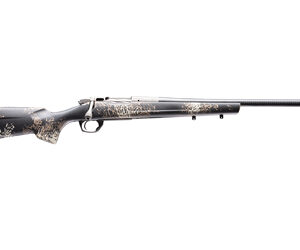 Camouflage bolt-action rifle on white background