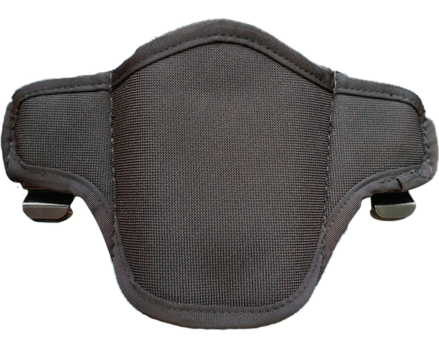 Black padded material with metal clasps