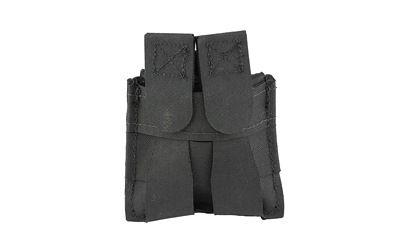 Black leather double magazine pouch with flap closures