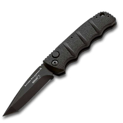 Black tactical folding knife with textured handle