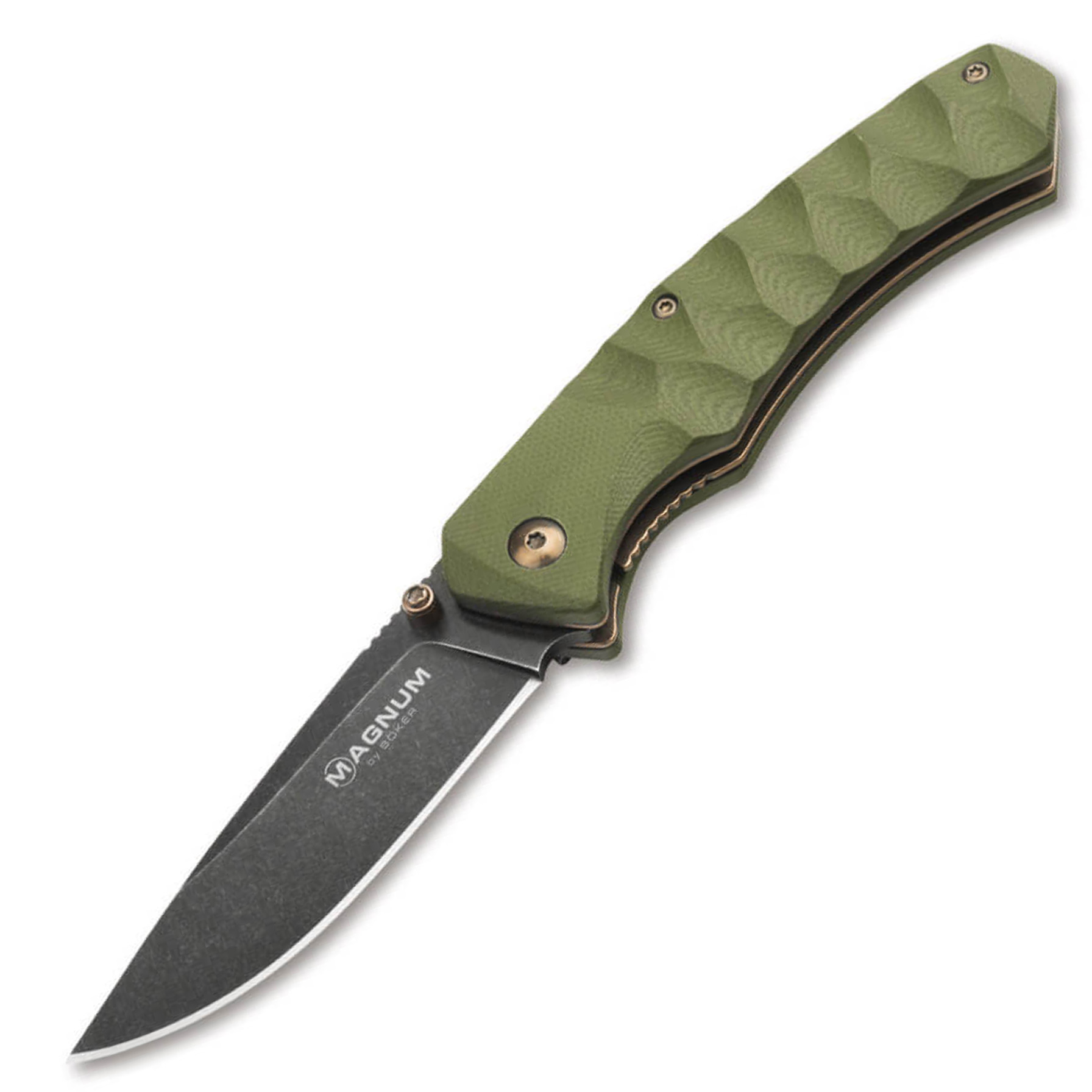 Green-handled folding knife with black blade