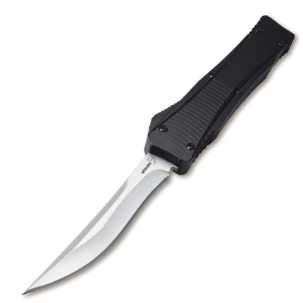 Black folding knife with silver blade