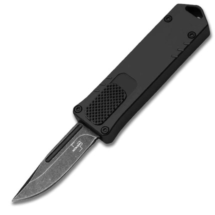 Black OTF automatic knife with extended blade