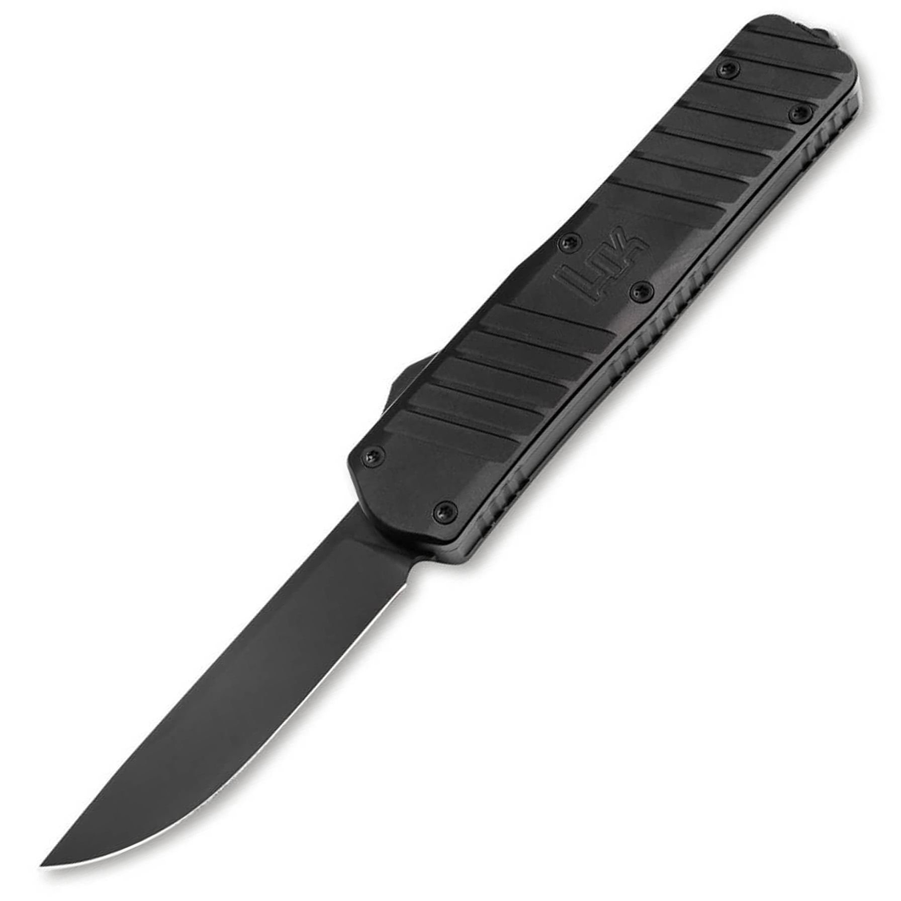 Black OTF automatic knife with textured handle