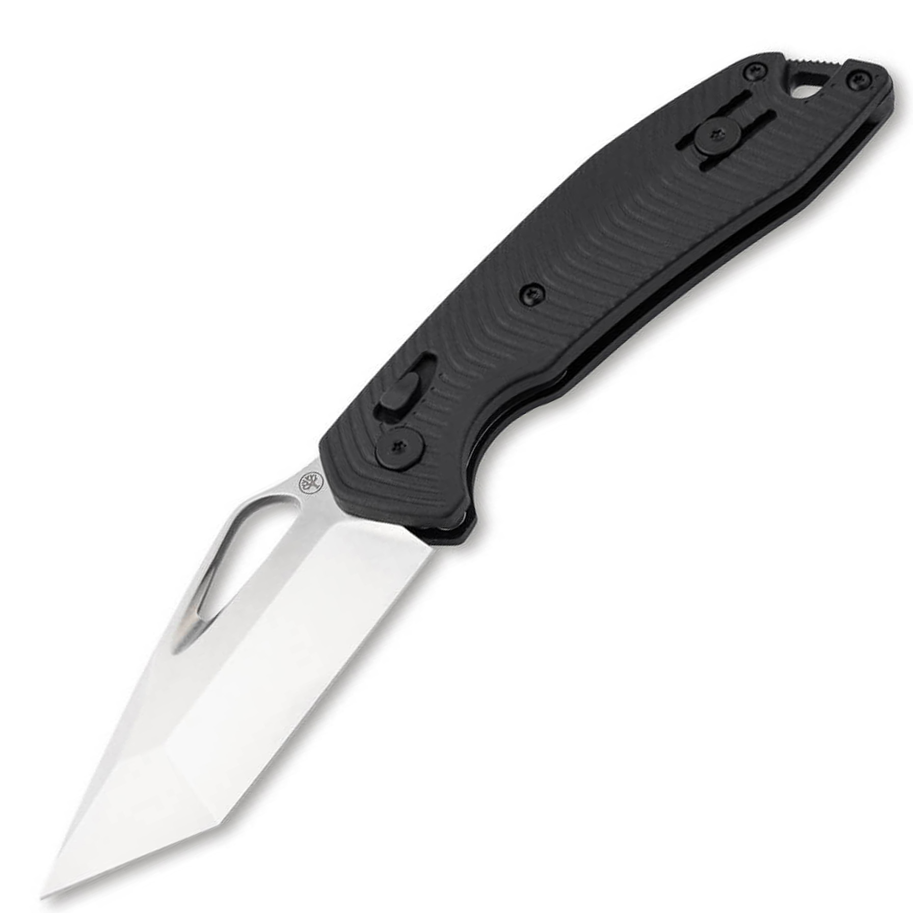 Black folding pocket knife with silver blade