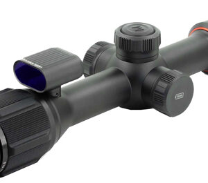 Black rifle scope with adjustment turrets