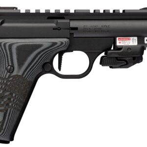 Black .22 caliber pistol with laser attachment