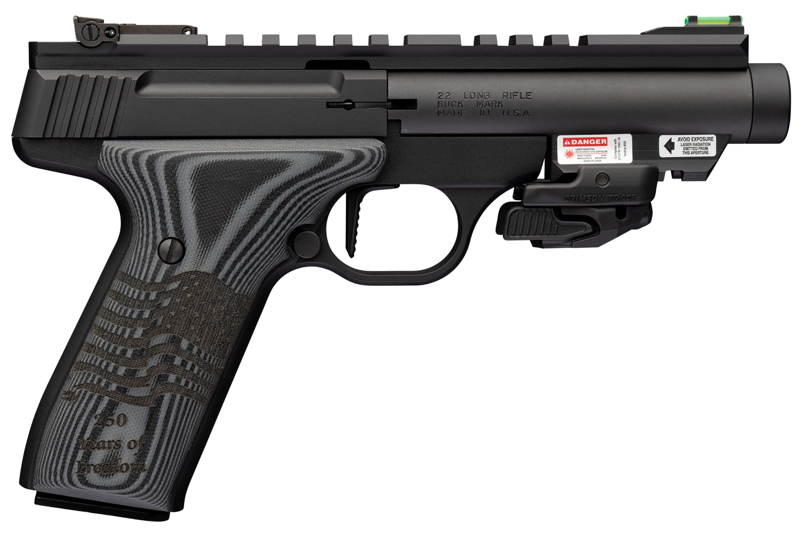 Black .22 caliber pistol with laser attachment