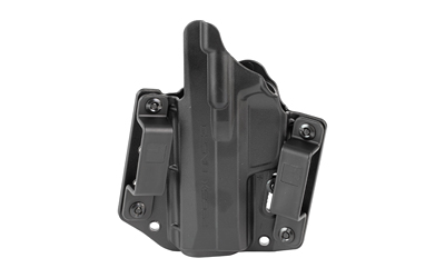 Black polymer handgun holster with belt clips