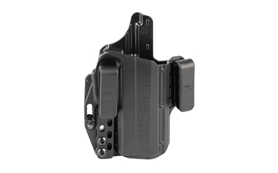 Black tactical handgun holster with belt clips