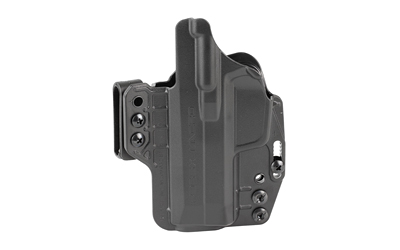 Black molded handgun holster with belt clip