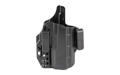Black tactical handgun holster with belt attachment