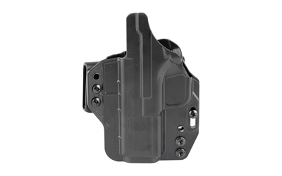Black molded handgun holster with belt clip