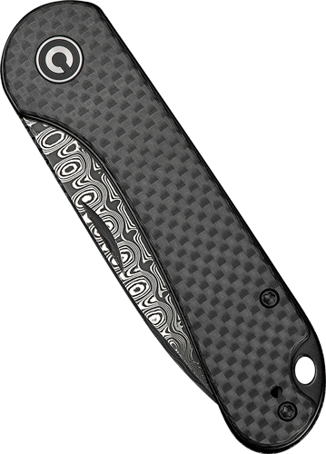 Carbon fiber folding knife with patterned blade