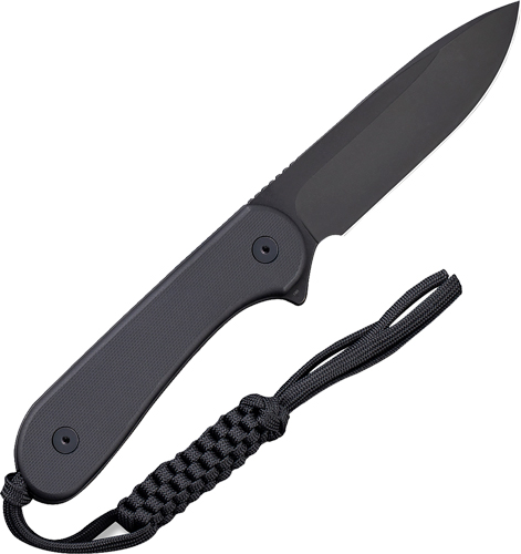 Black folding pocket knife with lanyard