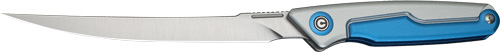 Blue-handled folding knife with silver blade