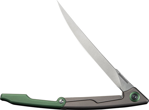 Green-handled folding knife with extended blade