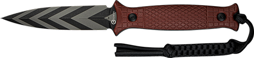Patterned fixed-blade knife with brown textured handle