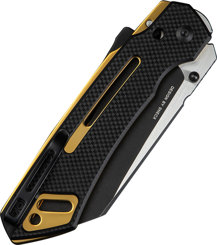 Carbon fiber folding knife with gold accents