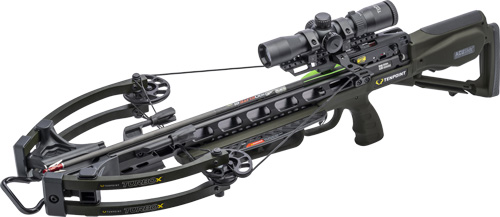 Modern crossbow with mounted scope isolated on white