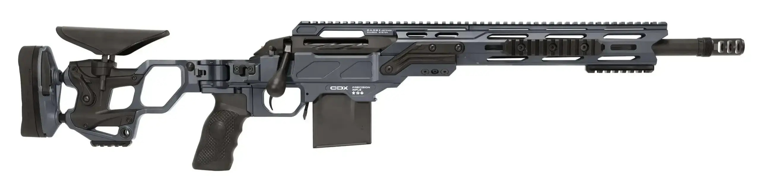 Modern precision bolt-action rifle with adjustable stock