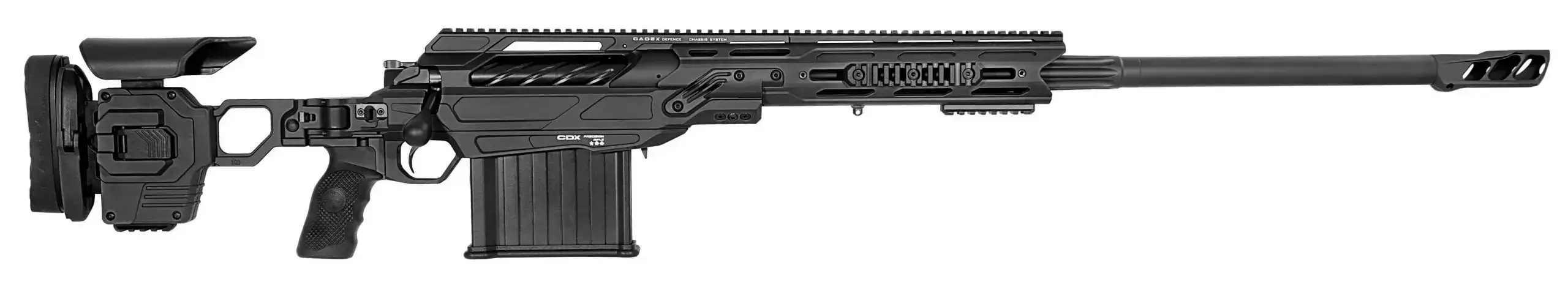 Modern tactical sniper rifle isolated on white background