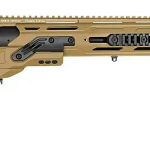 Tan bolt-action rifle with long barrel and scope rail
