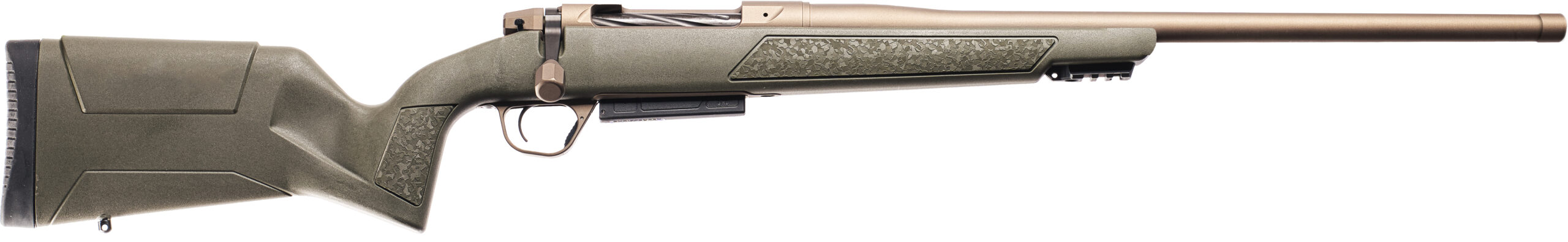 Bolt-action hunting rifle on white background