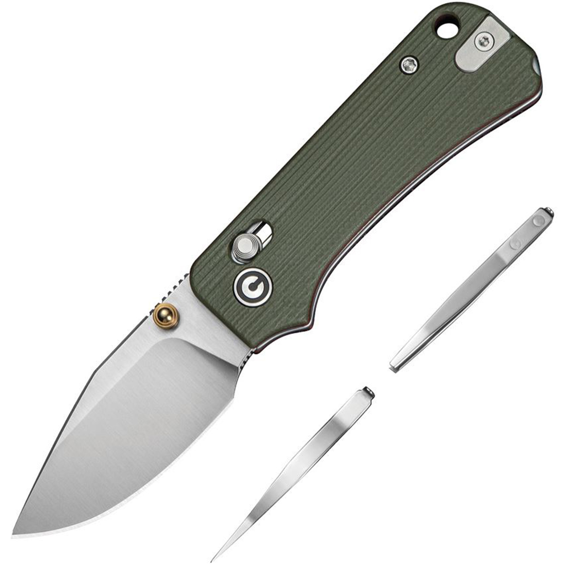 Green handled folding pocket knife with extra clips