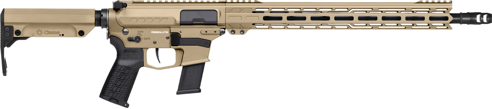 Tan semi-automatic rifle with extended handguard