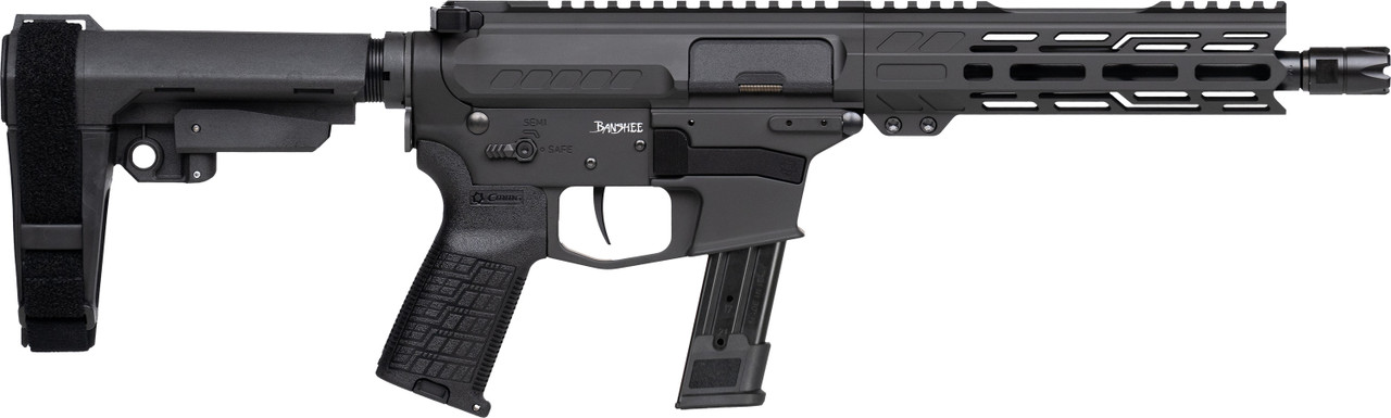 Black AR-style pistol with brace and magazine