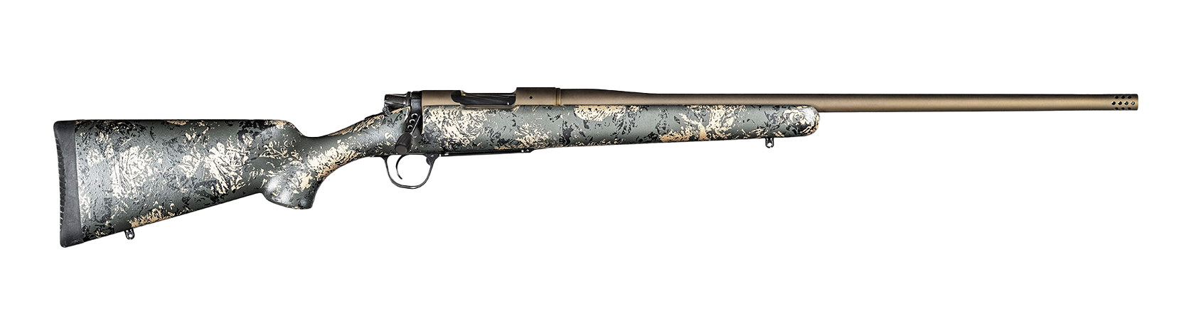 Stylish rifle with a unique camouflage pattern