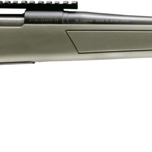 A modern hunting rifle with a green stock.