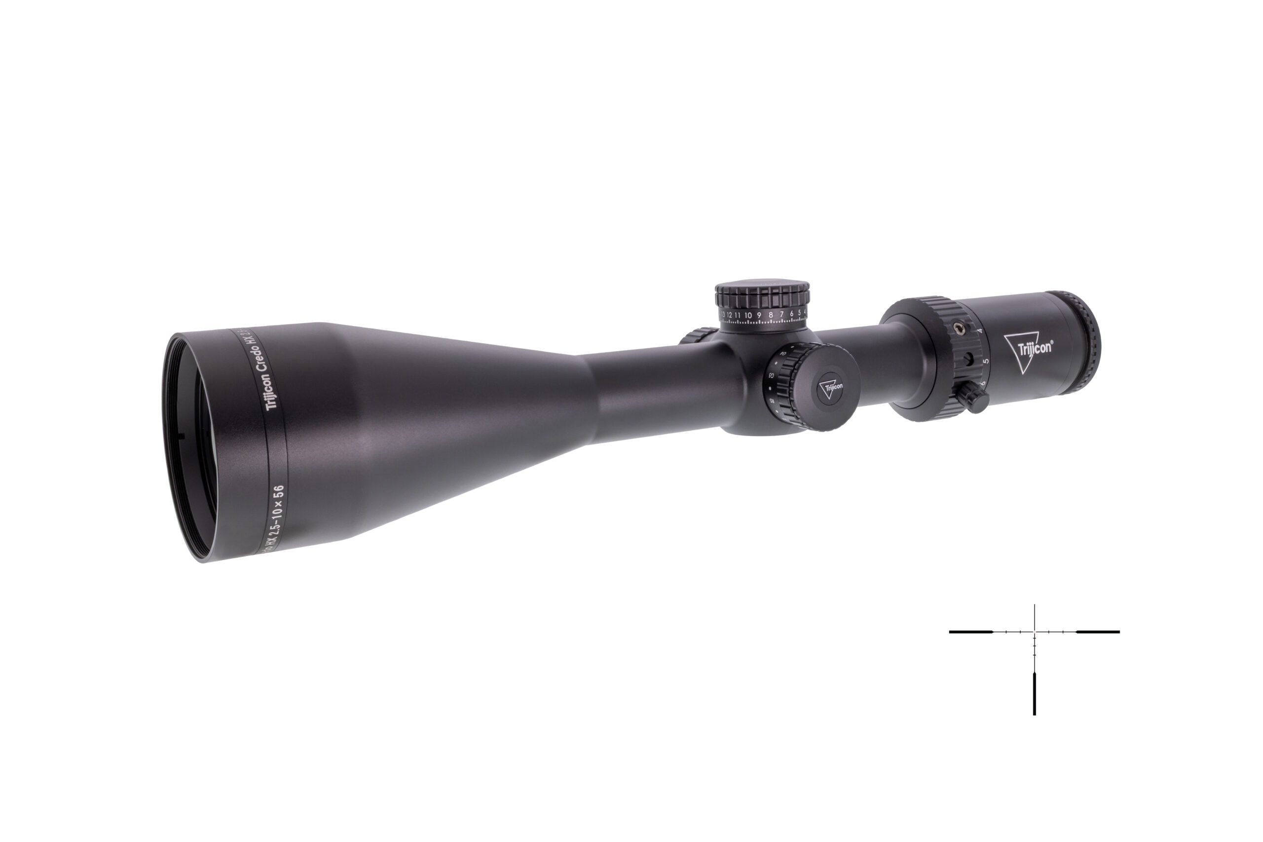 Trijicon 4.5-30x56 rifle scope on white background