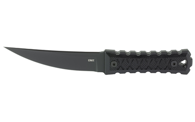 Black fixed-blade knife with textured handle