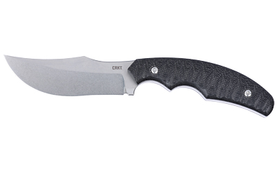 Curved fixed-blade knife with black handle