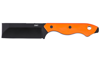 Black fixed-blade knife with bright orange handle