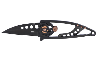 Black CRKT folding knife with circular cutouts