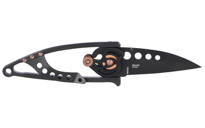 Black folding pocket knife with skeletal handle