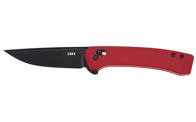 Red-handled folding knife with black blade