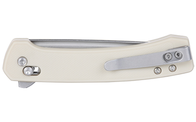 Closed folding pocket knife with beige handle